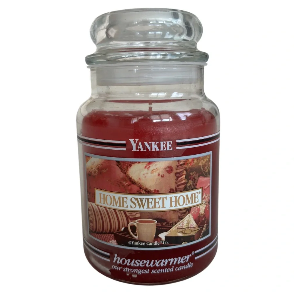 Yankee Candle Jar Home Sweet Home Rare Vintage Black Band Burgundy Mauve Red